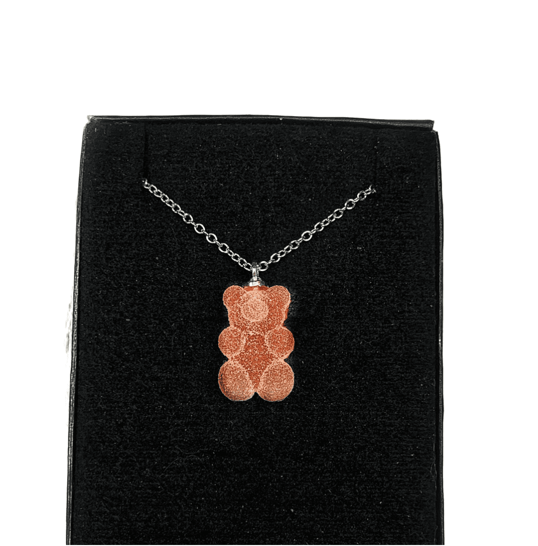 CADENA PLATA CON DIJE OSO GUMMY ROSA 2,5GRS